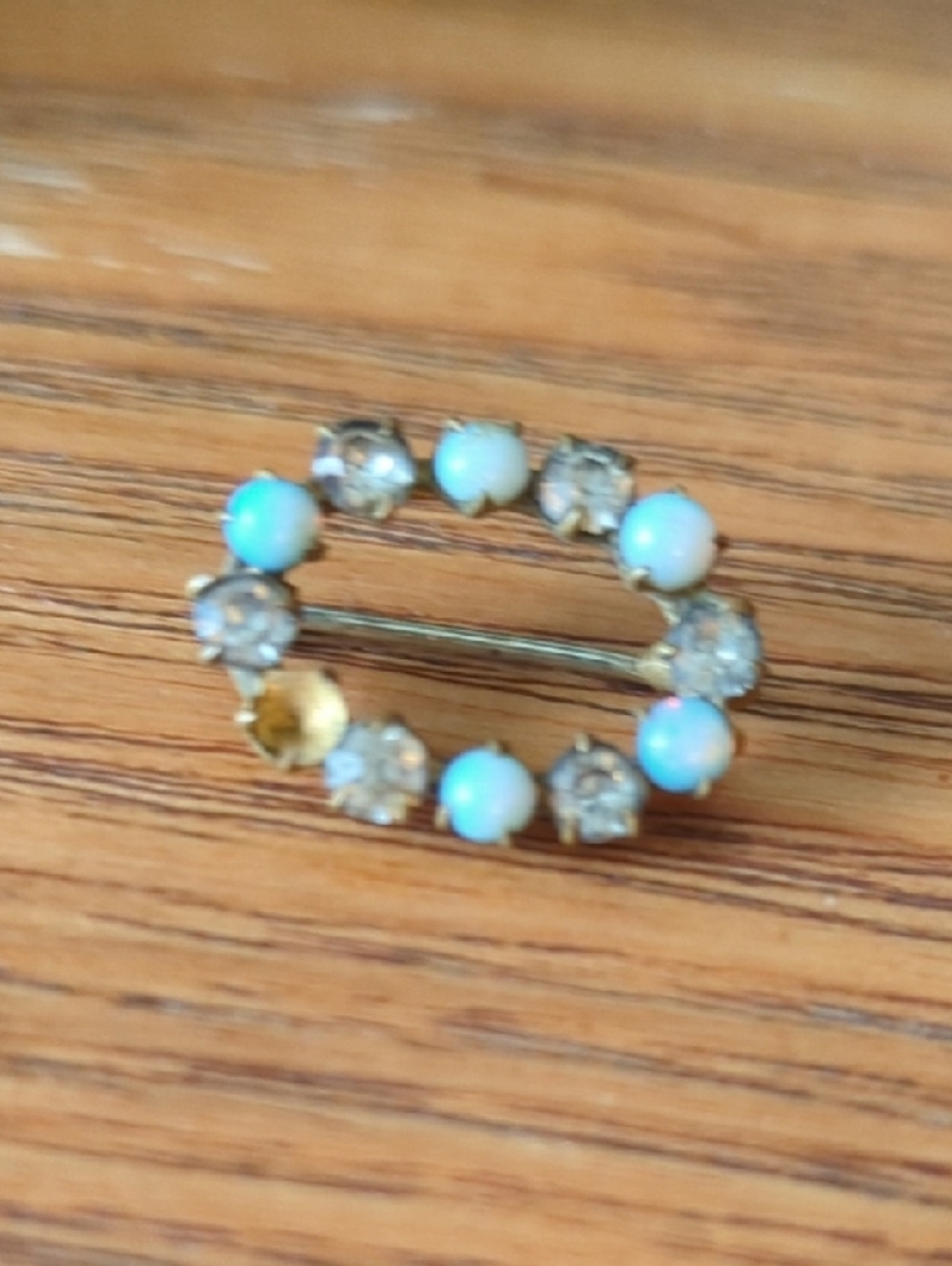 Antique Opal and Clear Crystal Circle Brooch - Unbranded